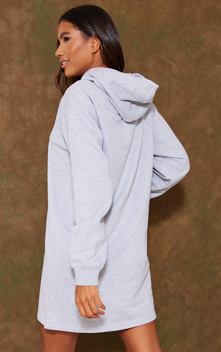 Grey Marl Hooded Pocket Detail Sweat Jumper Dress image 2