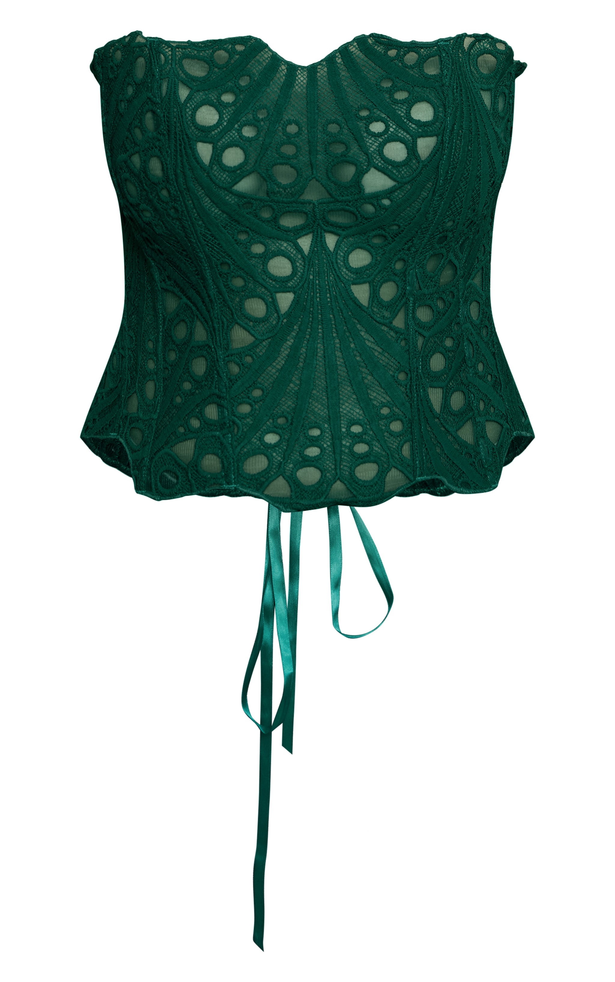 Plus Emerald Green Textured bandeau Sheer Floral Lace Corset image 5