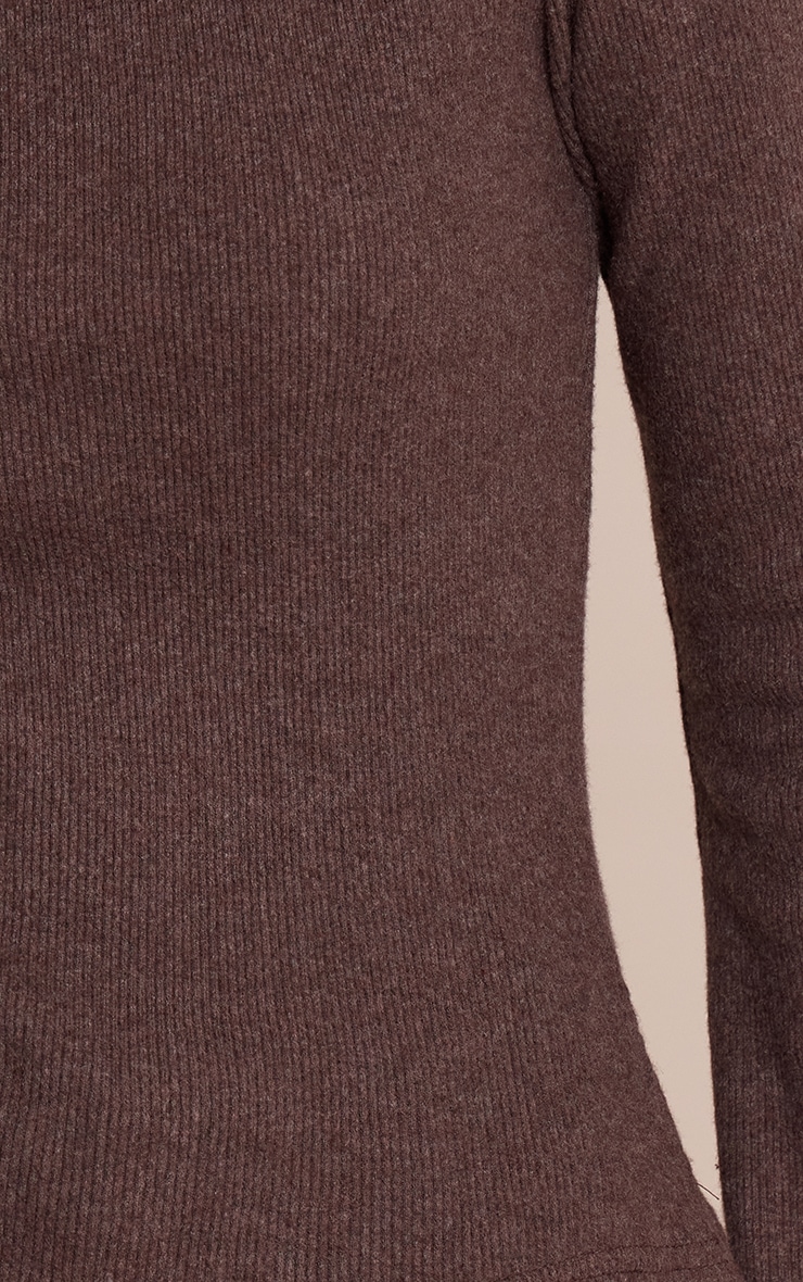 Chocolate Thick Brushed Rib Flared Long Sleeve Top image 4