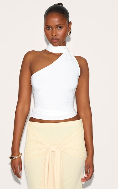 Cream Double Layer Scarf Detail Long Top