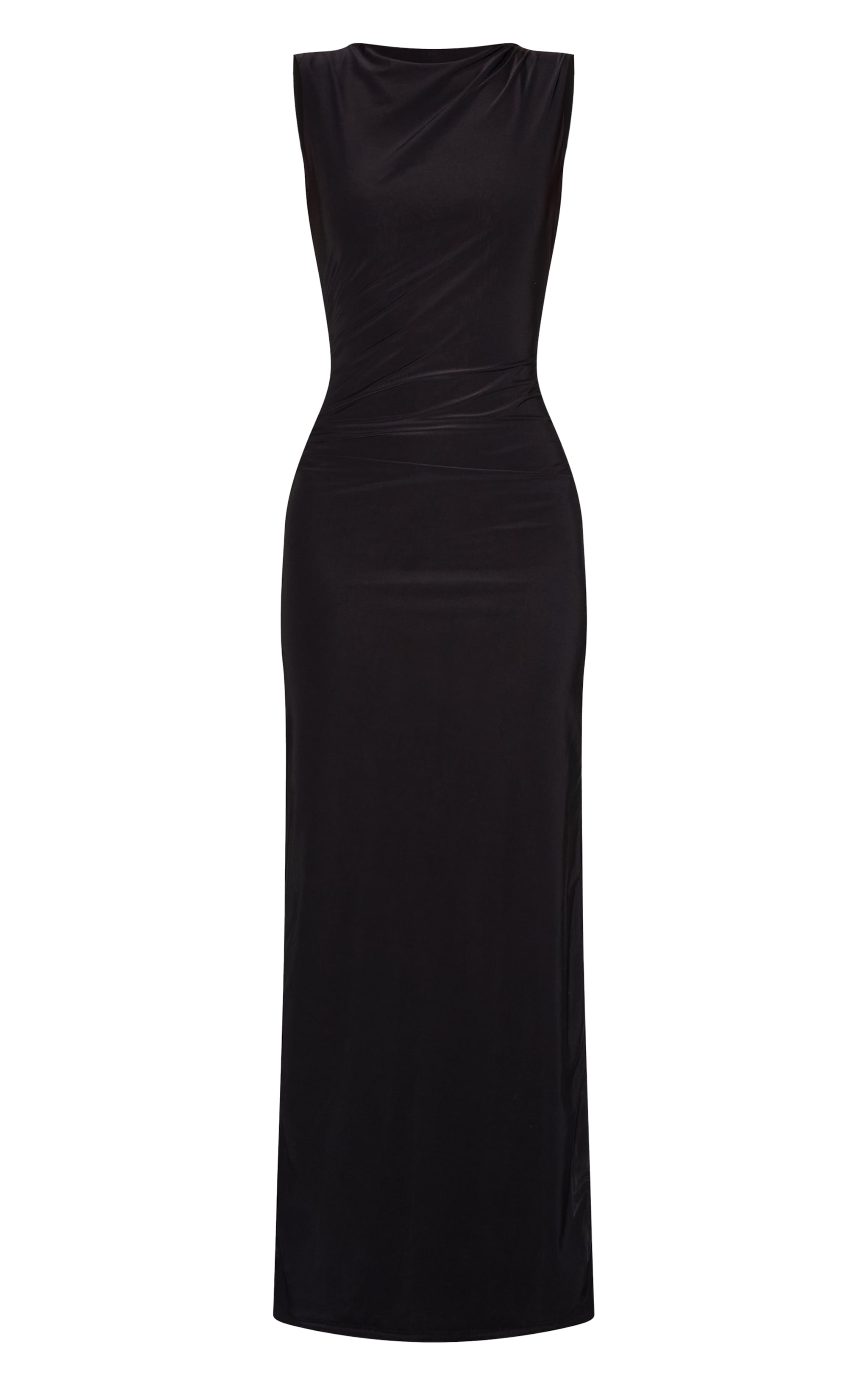 Black Double Layer Slinky Low Back Trim Detail Maxi Dress image 5