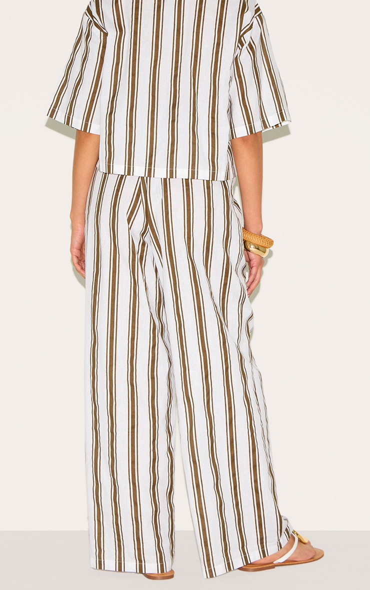 Petite Beige Linen Look Striped Wide Leg Pants image 3