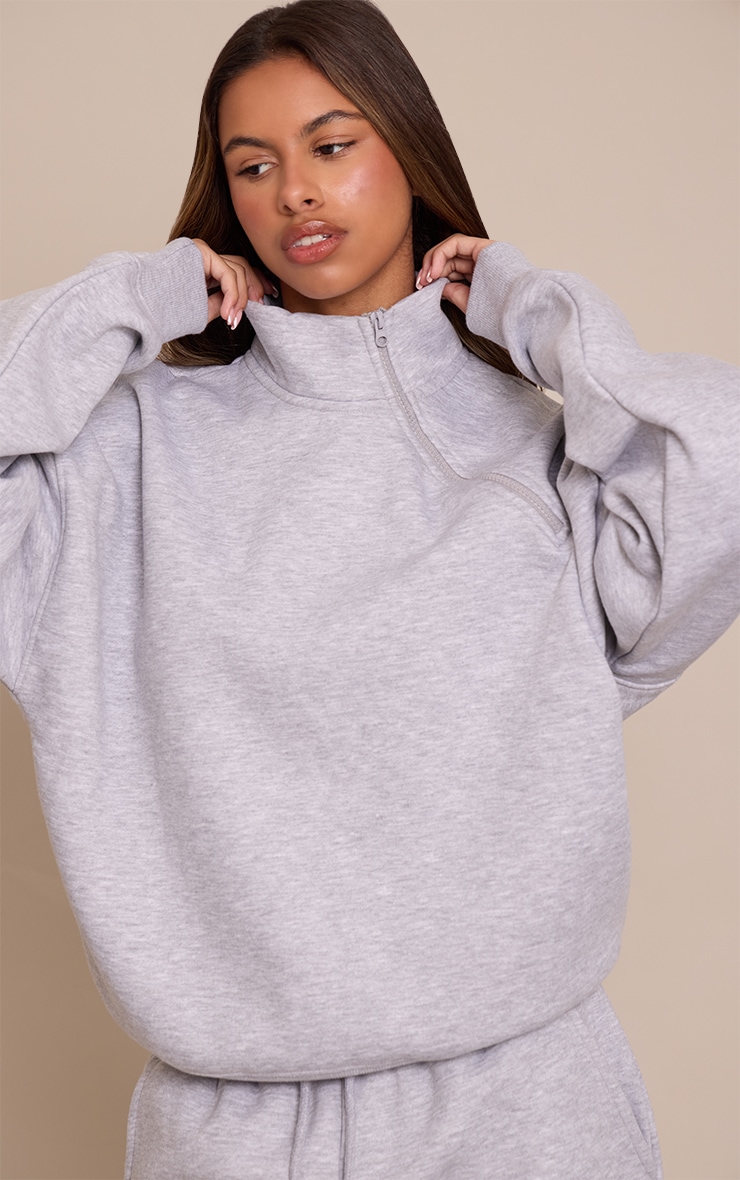 Petite Ash Grey Funnel Neck Side Zip Sweatshirt  image 4