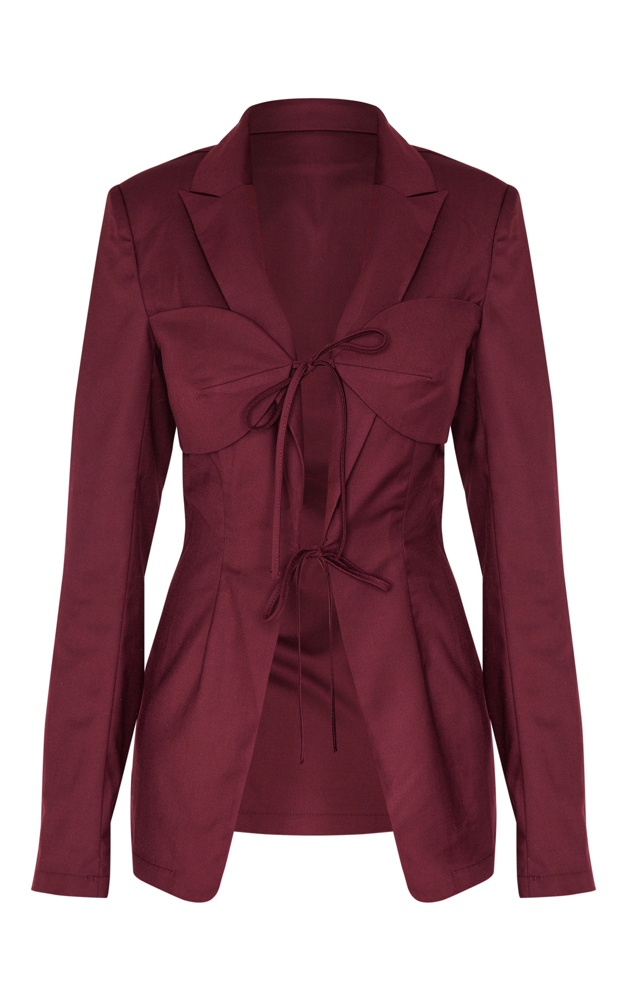 Blazer de tailleur long tissé bordeaux noué devant image 5