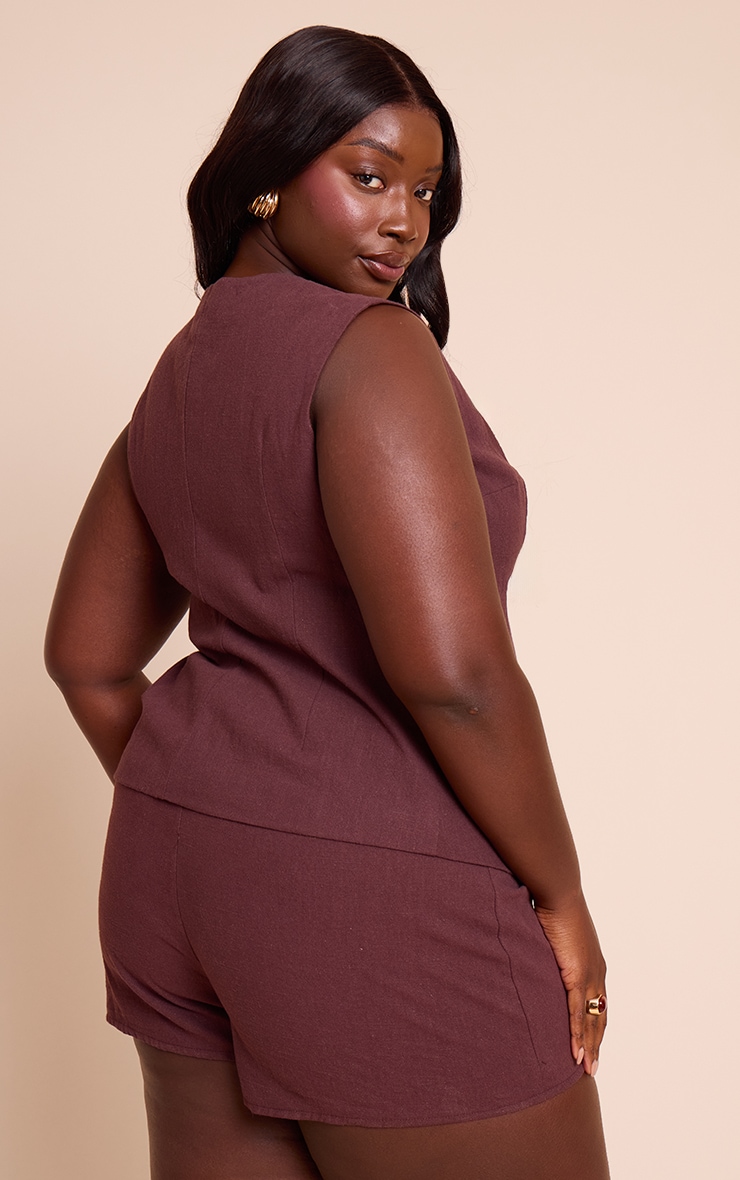 Plus Deep Chocolate Premium Linen Button Waistcoat image 2