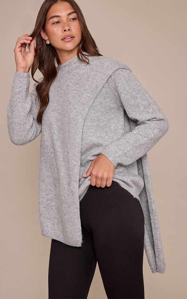 Cream Scarf Wrap Detail Knitted Jumper 