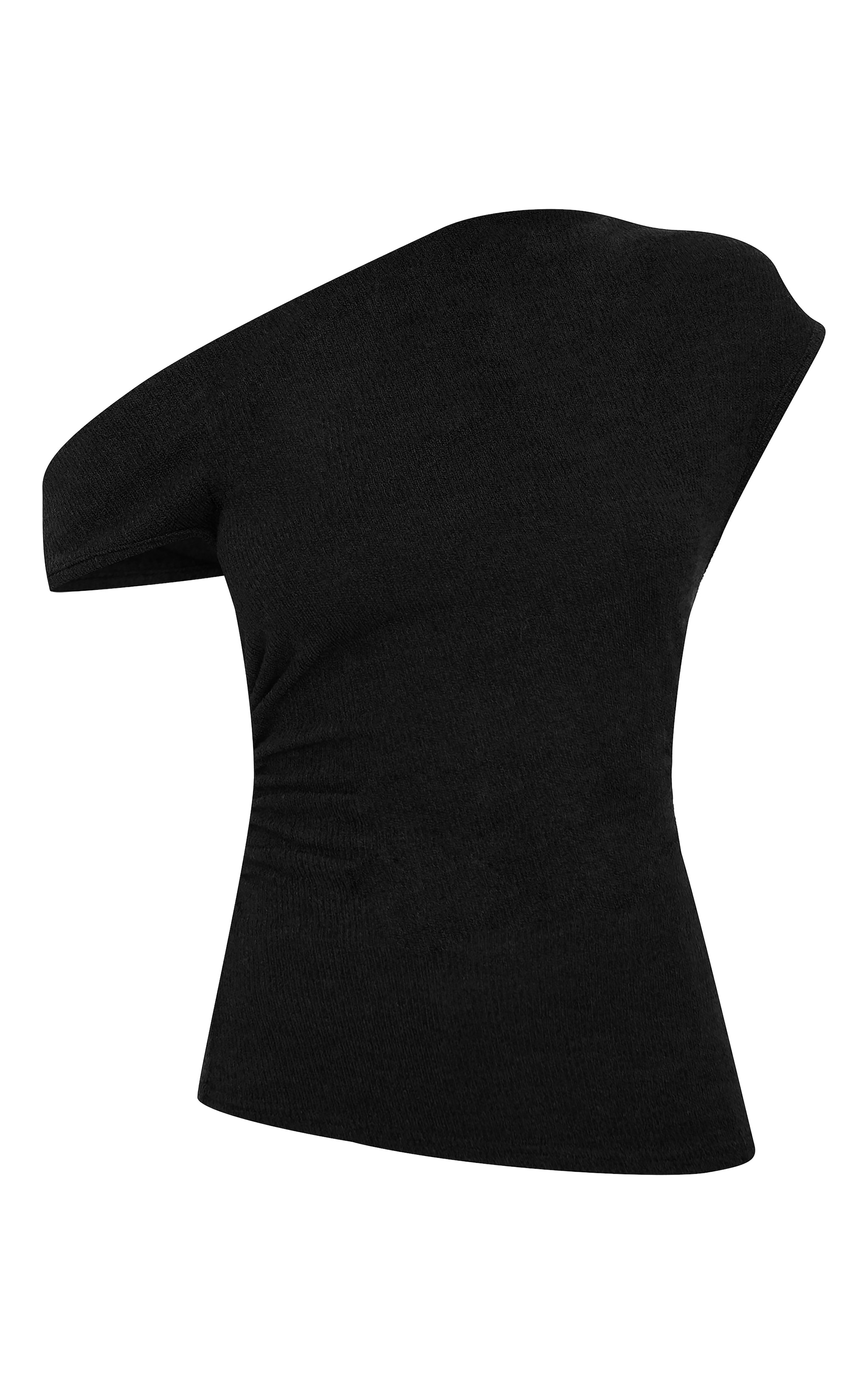 Black Textured Ruched Asymmetric Longline Top image 5