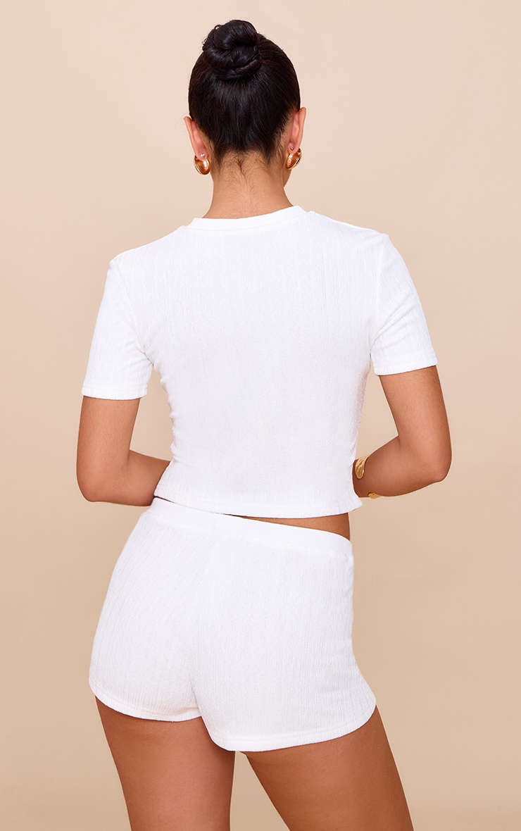 White Textured Button Up Longline Top image 2