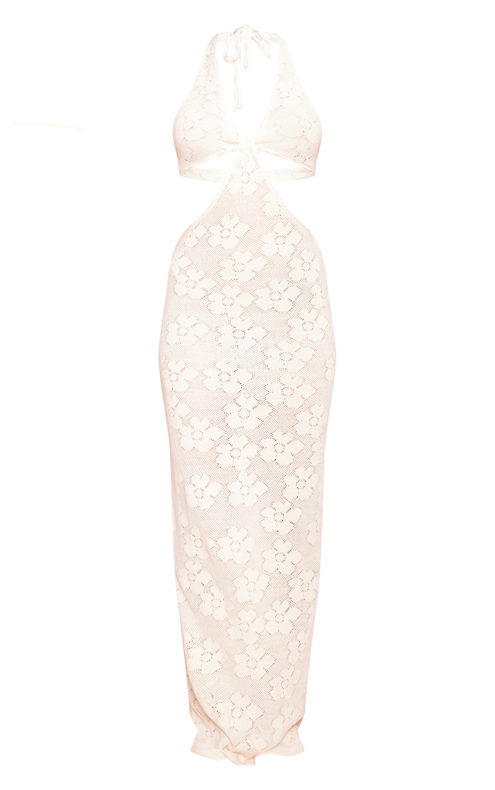 Cream Halterneck Floral Cut Out Maxi Dress image 5