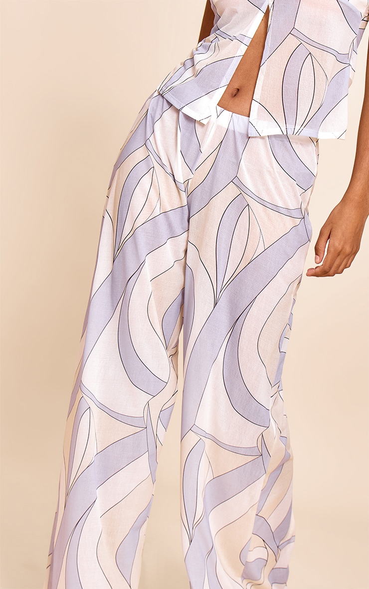 Petite Purple Sheer Printed Chiffon Sheer Wide Leg Pants image 4