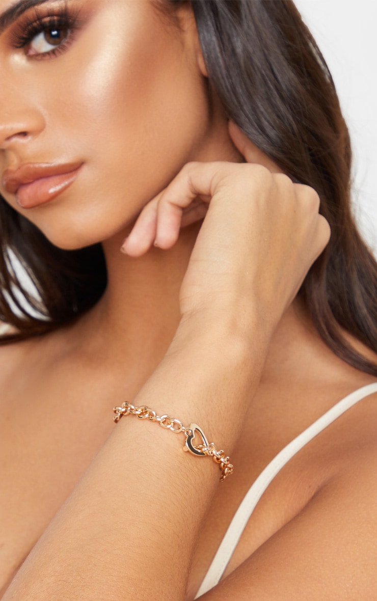 Gold Heart T Bar Chain Bracelet