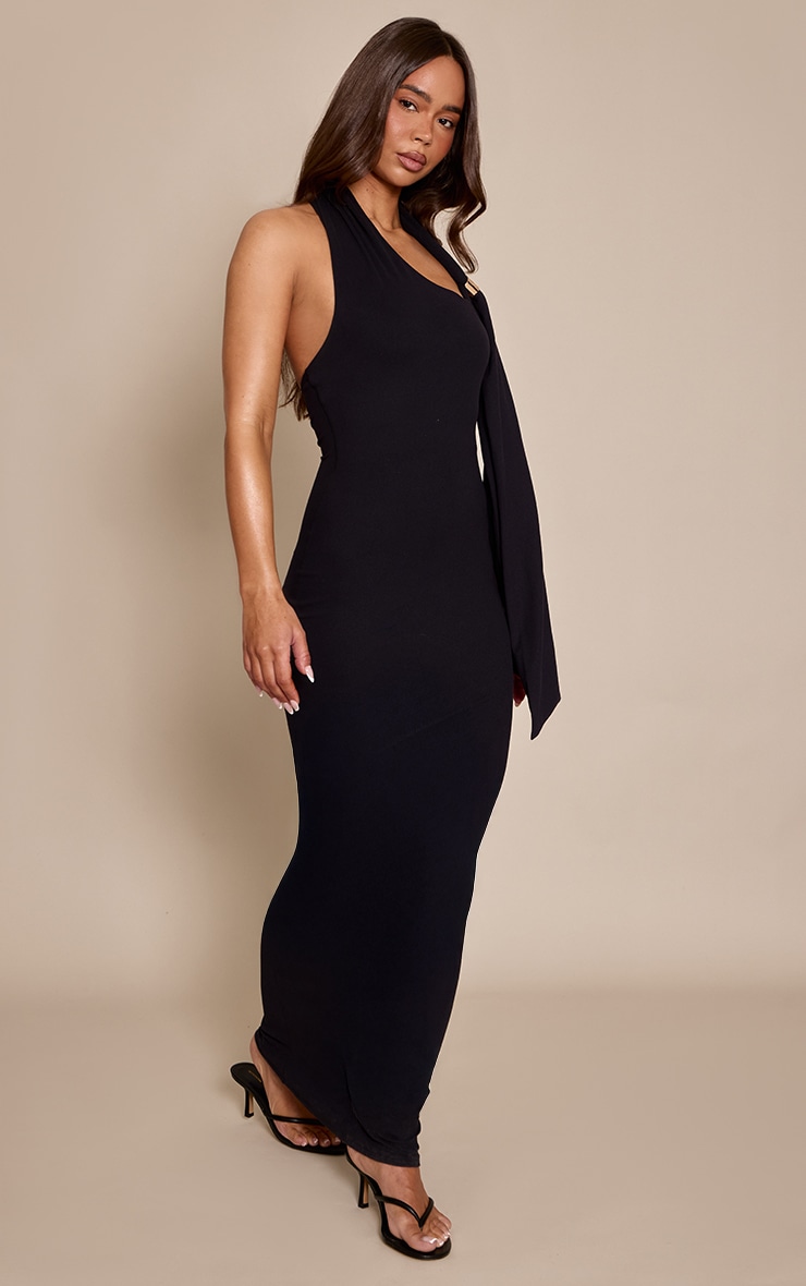 Black Soft Touch Trim Detail Maxi Dress image 3