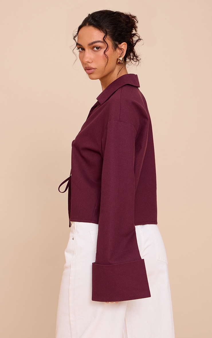 Plum Tie Front Linen Look Collar Blazer image 2