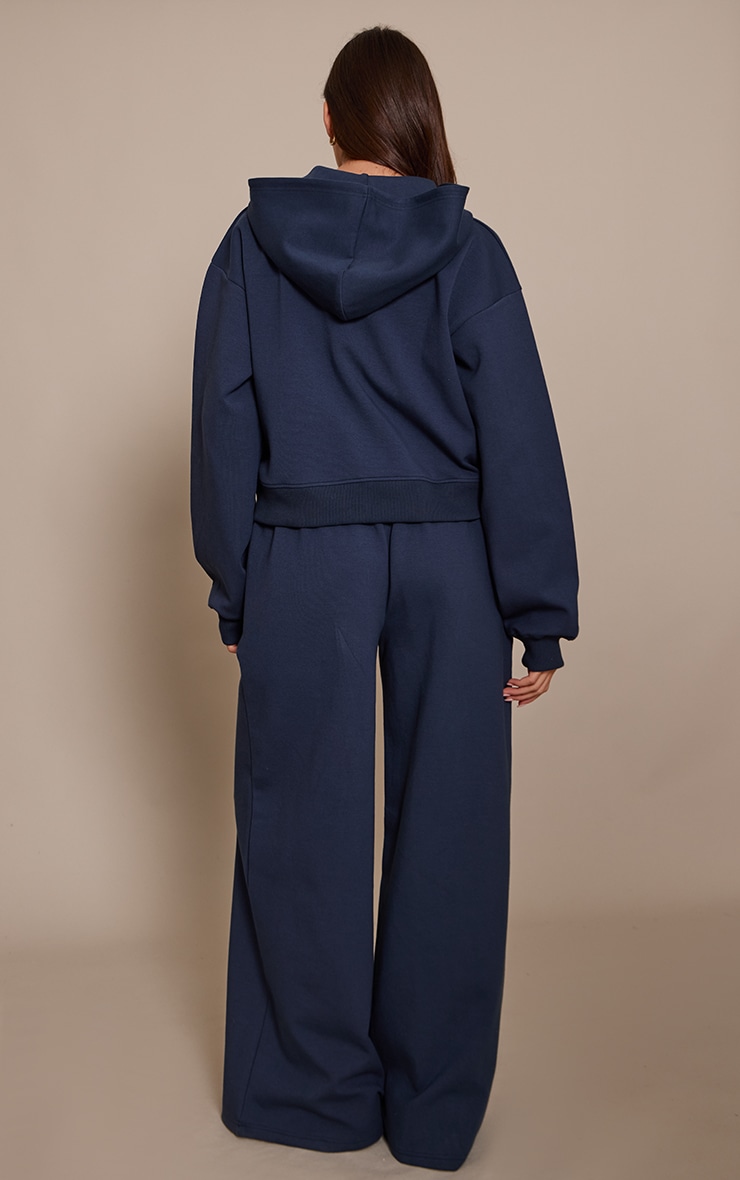 Navy Interlock Extreme Wide Leg Joggers image 3