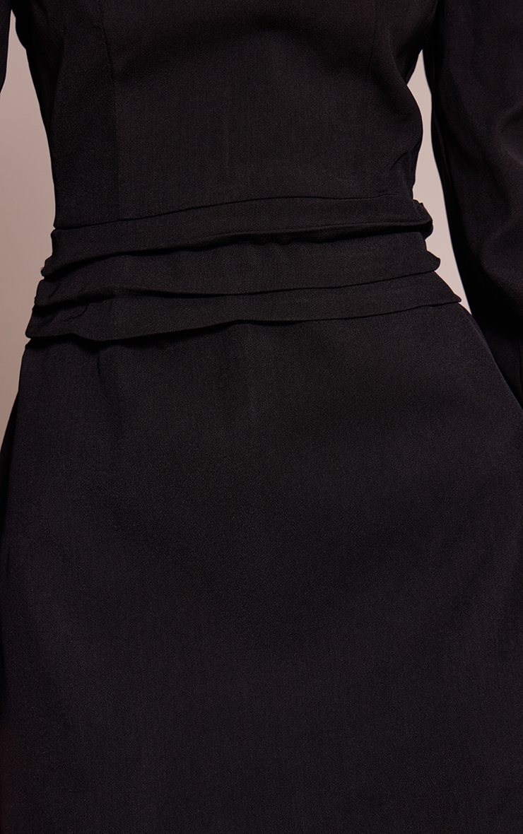 Black Woven V Neck Mini Shift Dress image 4