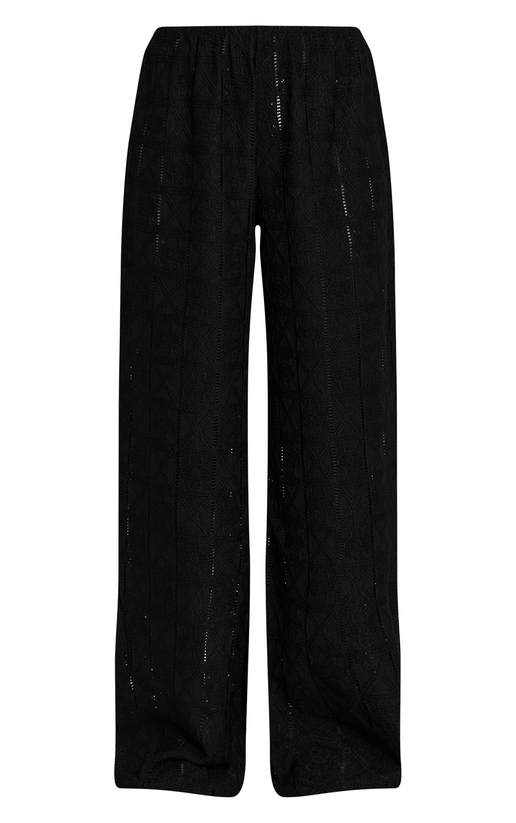 Black Crochet Textured Wide Leg Pants image 5