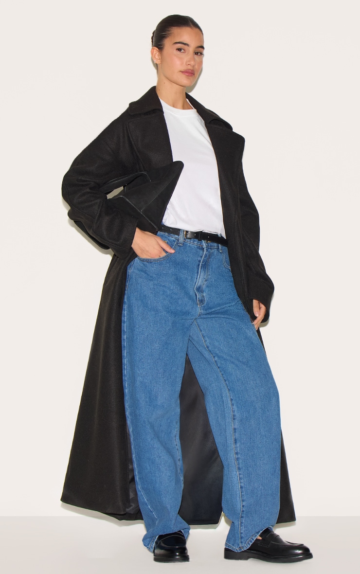 Black Wool Look Oversized Drop Shoulder Coat image 3