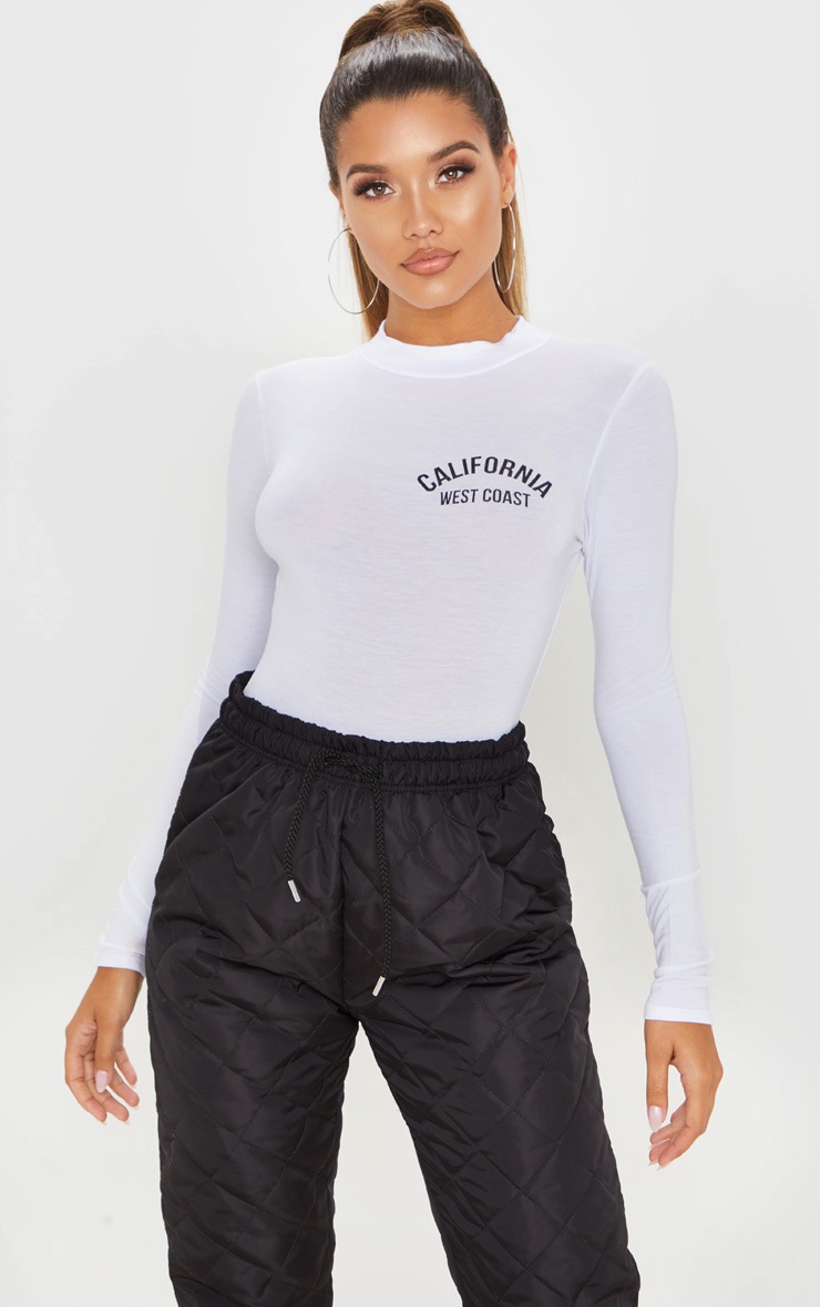 White California Slogan Long Sleeve Bodysuit