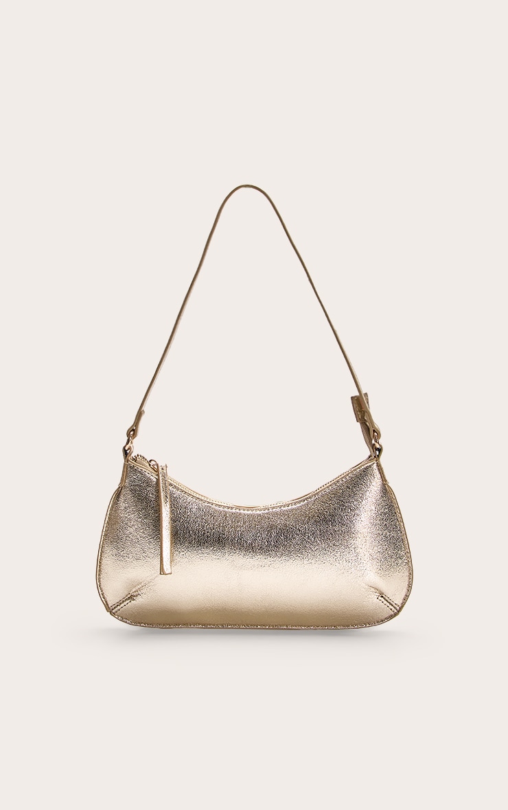 Gold Gold Crinkle Pu Baguette Shoulder Bag image 2