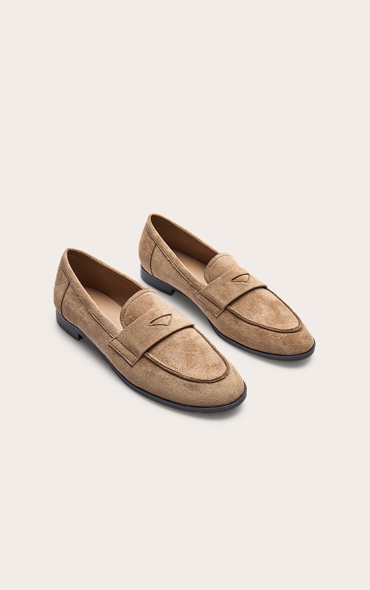 Mushroom Faux Suede Round Toe Loafers image 3