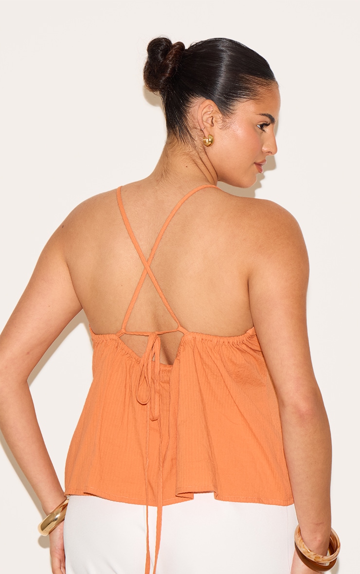 Plus Orange Textured Boatneck Tie Back Top image 2