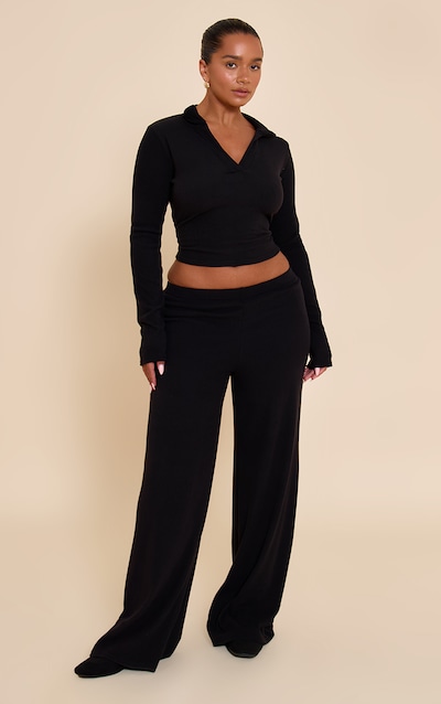 Shape Black Micro Rib Wide Leg Pants