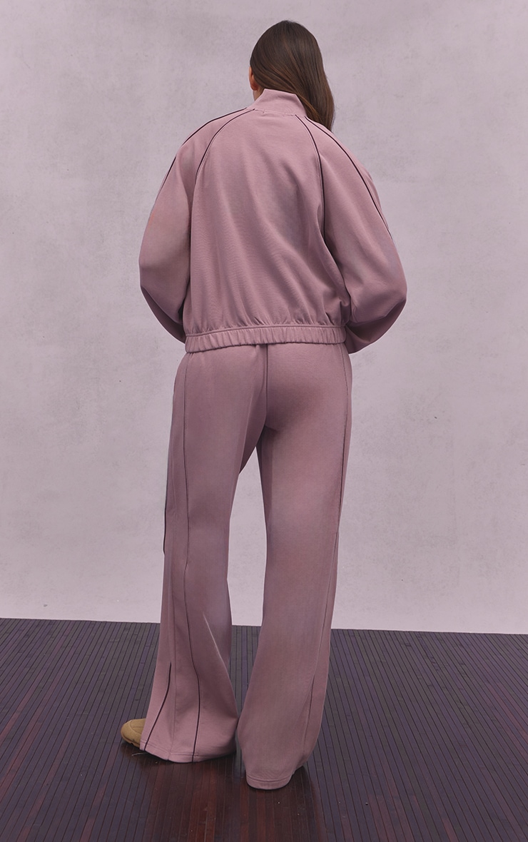 Mauve Interlock Contrast Piping Wide Leg Sweatpants image 3