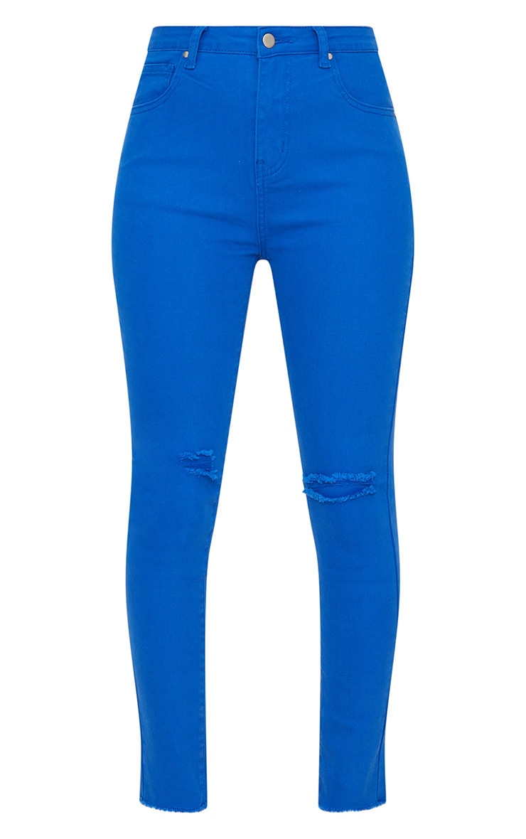 Cobalt Rip Knee Skinny Jean Denim PrettyLittleThing