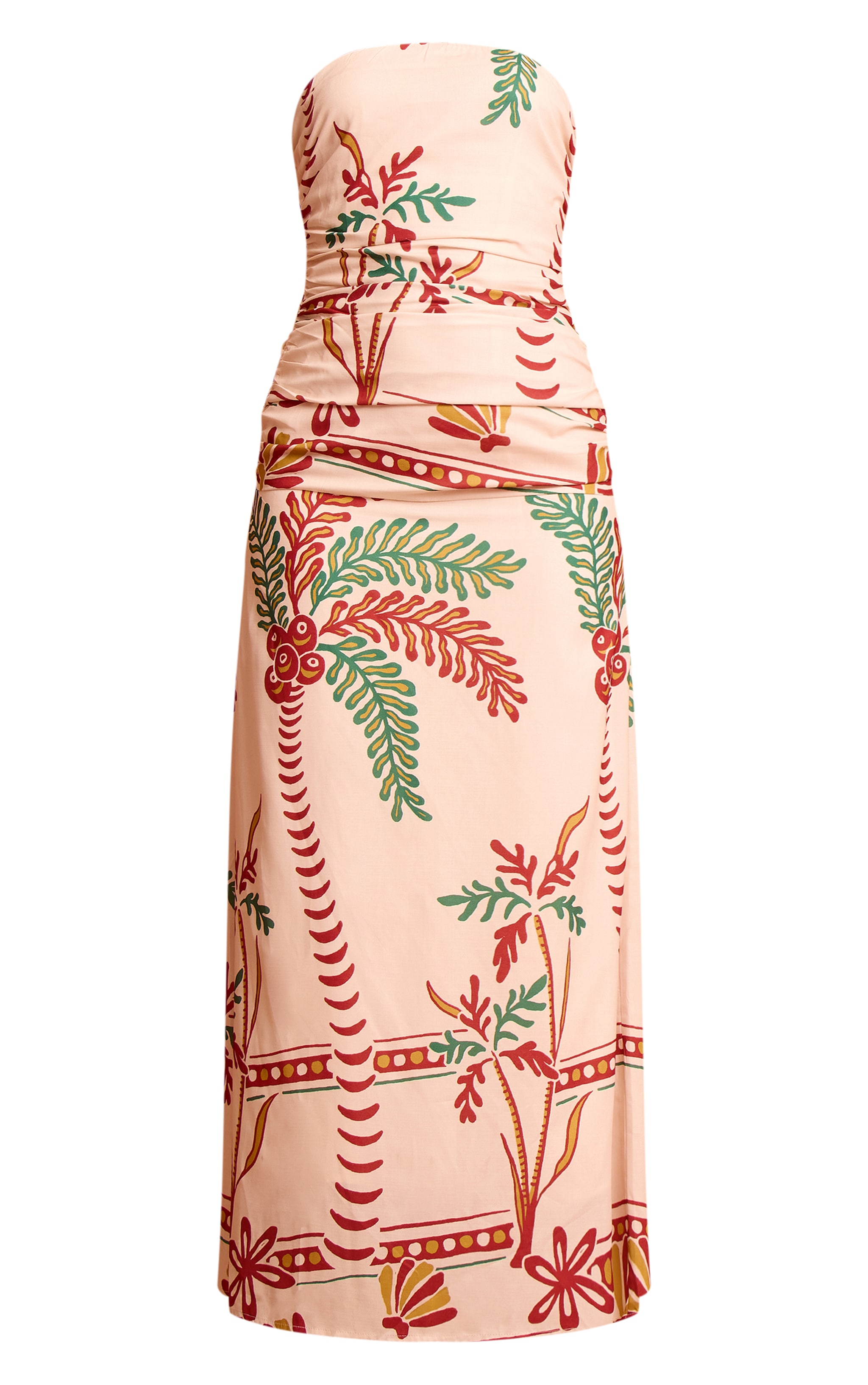 Cream Printed Bandeau Ruched Detail Maxi Dress image 5