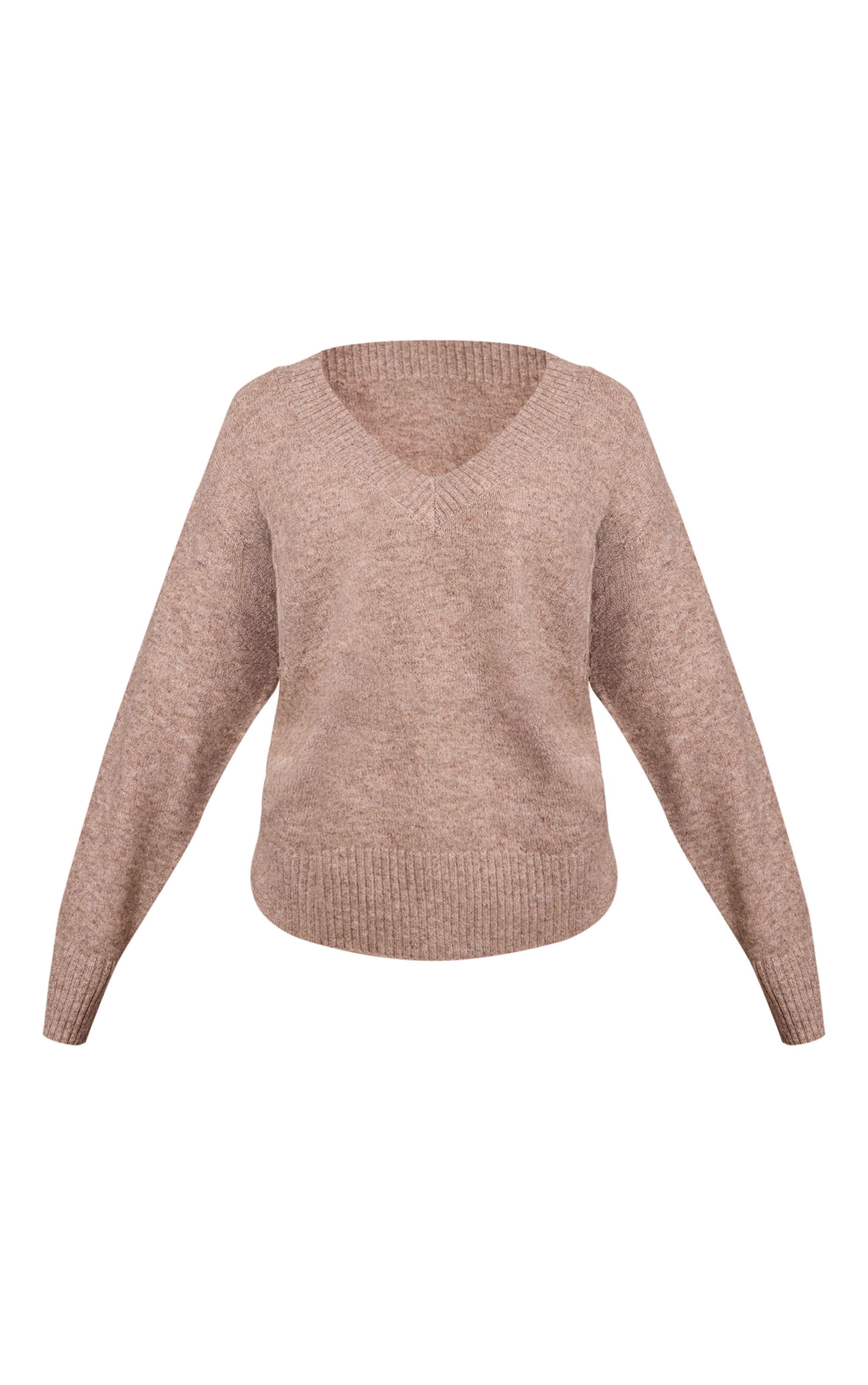 Petite Taupe Knit V-neck Sweater image 5