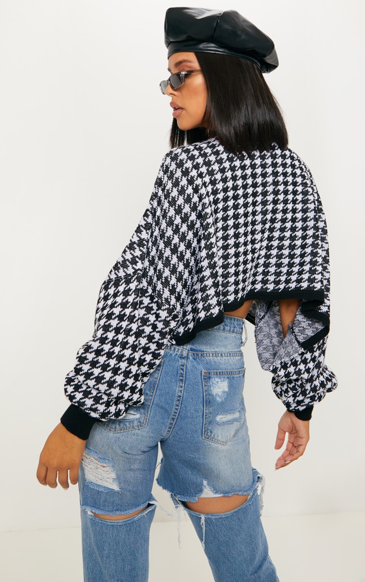 Mono Knitted Dogtooth Crop Jumper Knitwear PrettyLittleThing