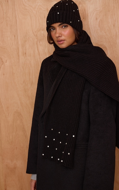 Black Ribbed Diamante Scarf