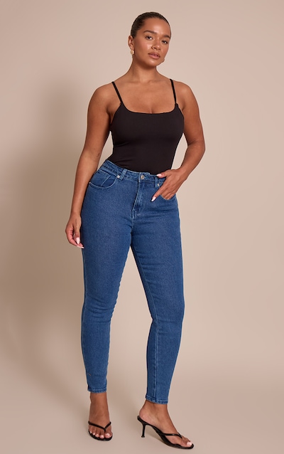 Shape Dark Blue Highwaisted Stretch Denim Pintuck Skinny Jeans