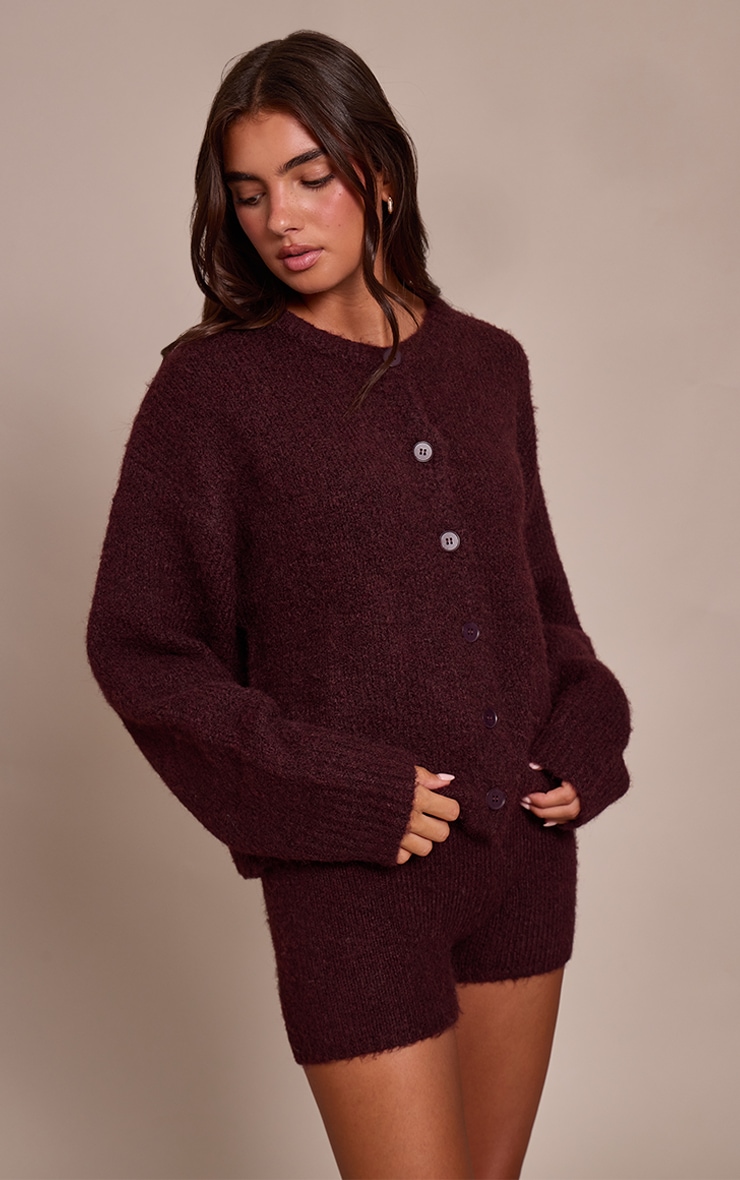 Mini short en maille tricot brossée prune image 5