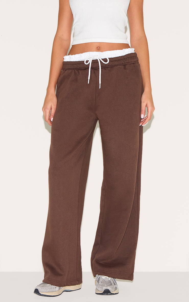Chocolate Boxer Waistband Wide Leg Sweat Track Pants image 2