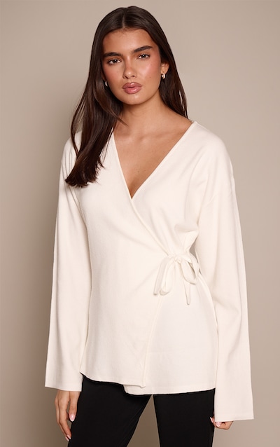 Cream Long Sleeve Wrap Cardigan