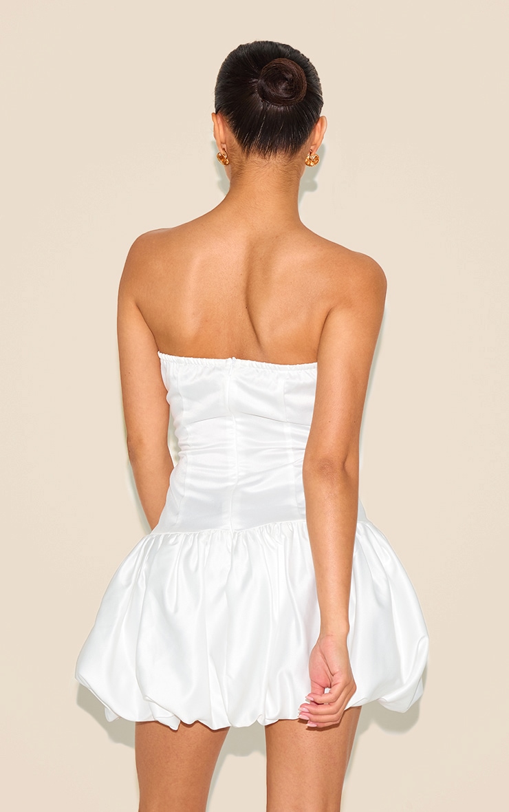 Petite White Satin Corset Puffball Dress image 2