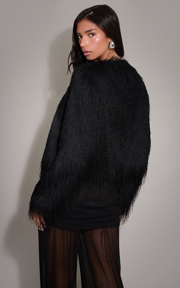 Black Collarless Fringe Jacket image 2