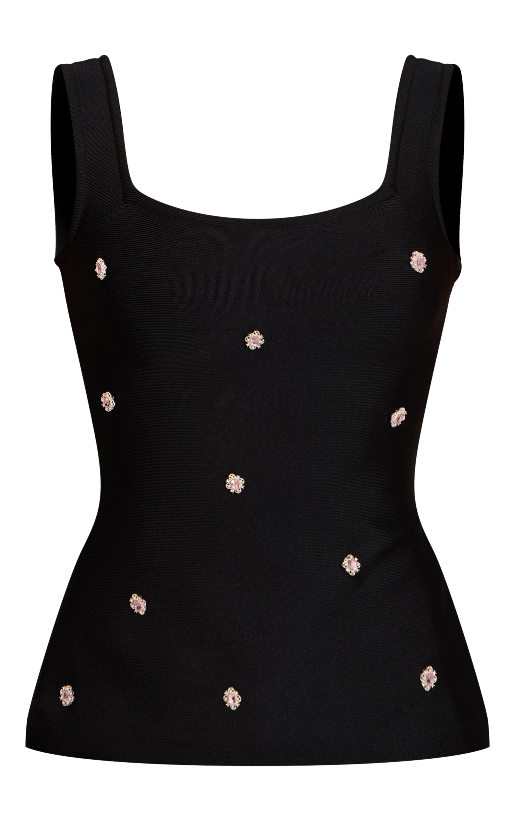 Black Bandage Embellished Square Neck Top image 5