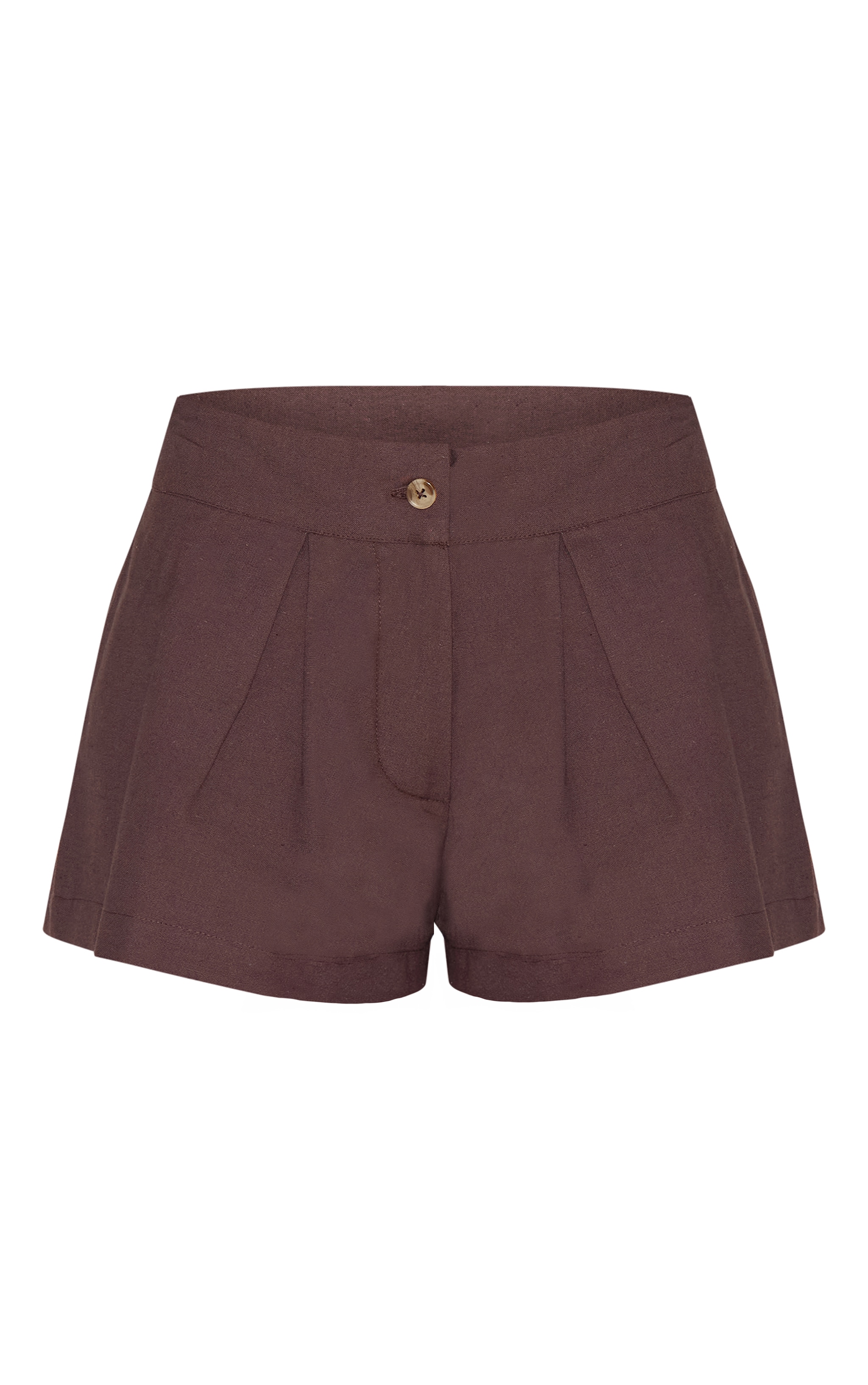 Chocolate Linen Look Pleated Mini Shorts image 6