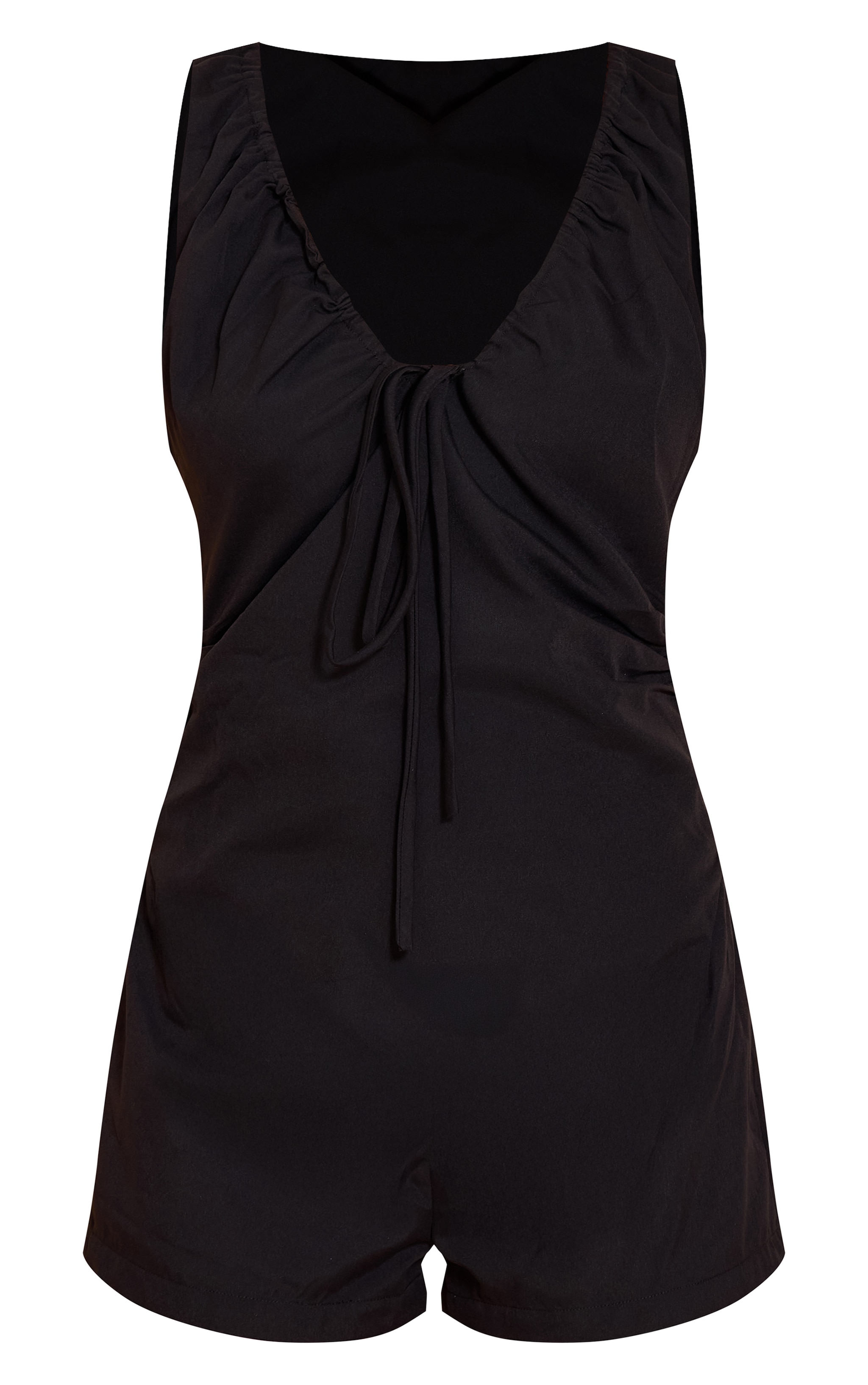 Black Woven Ruched Bow Detail Romper image 5
