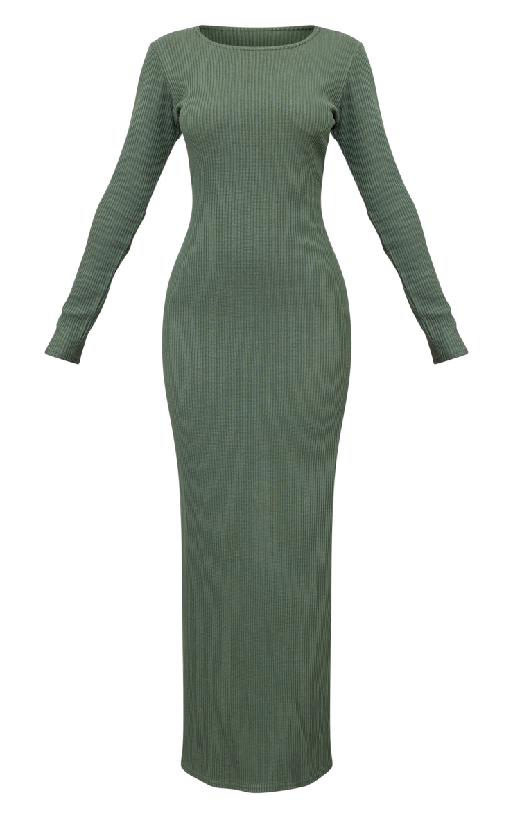 Petite Moss Khaki Rib Maxi Dress Split PrettyLittleThing