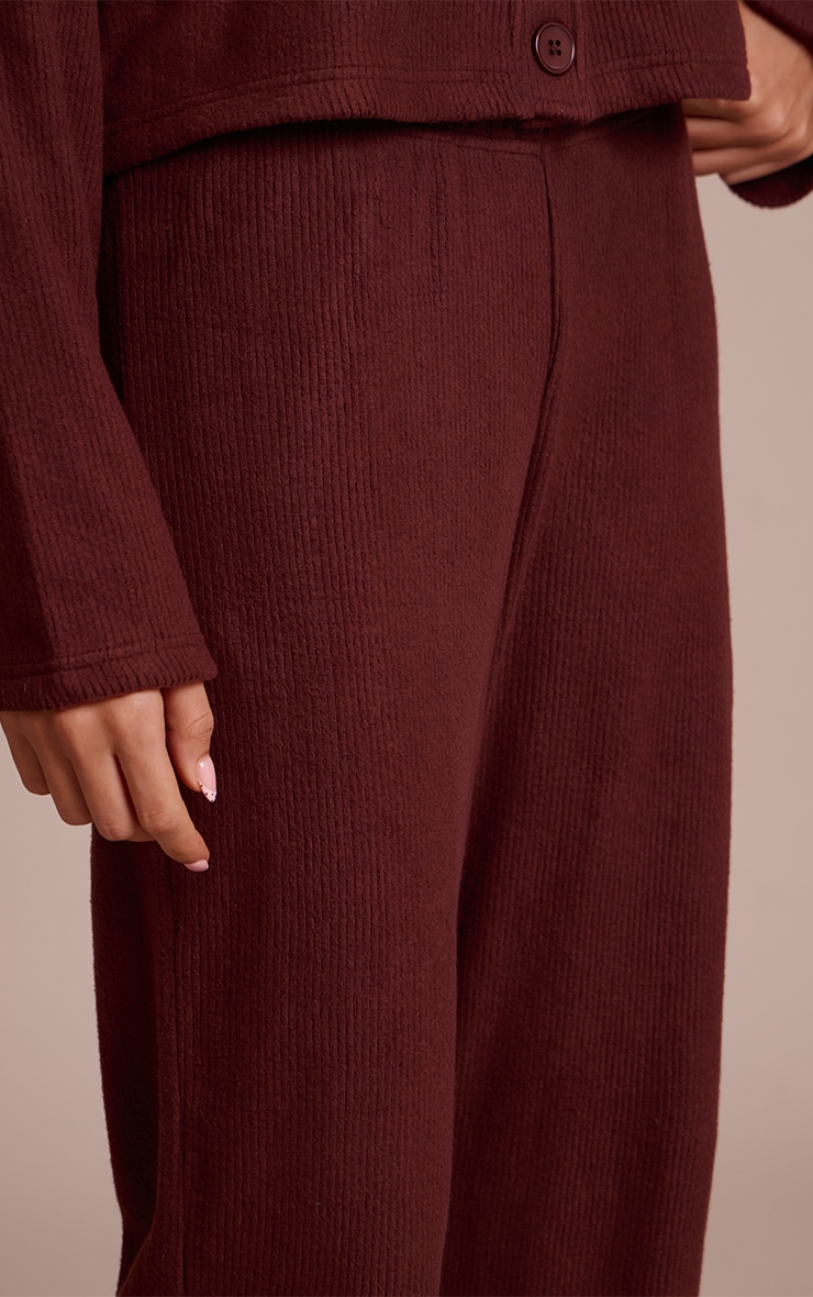 Chocolate Brown Soft Brushed Chunky Rib Wide Leg Pant image 4