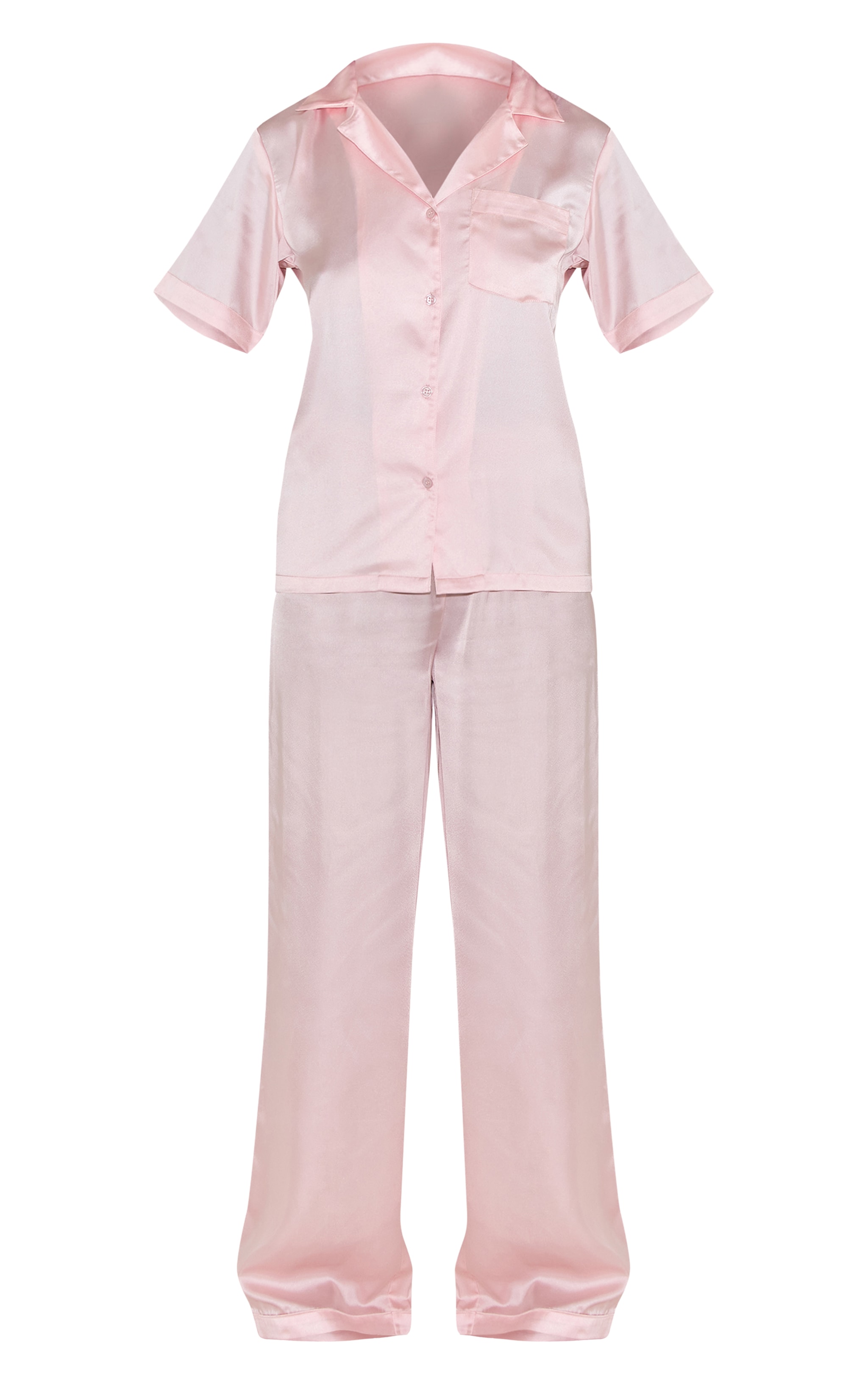 Pink Satin Short Sleeve Long Pj Set image 5