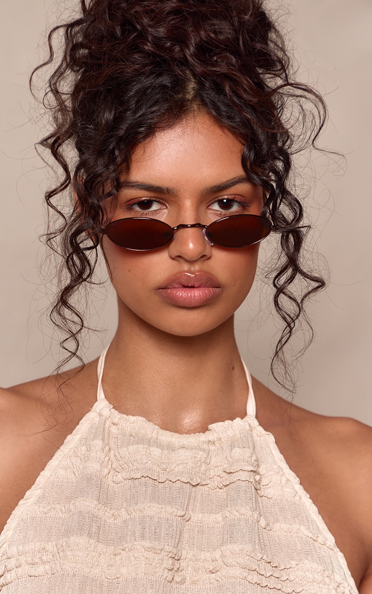 Chocolate Metal Frame Slim Oval Sunglasses