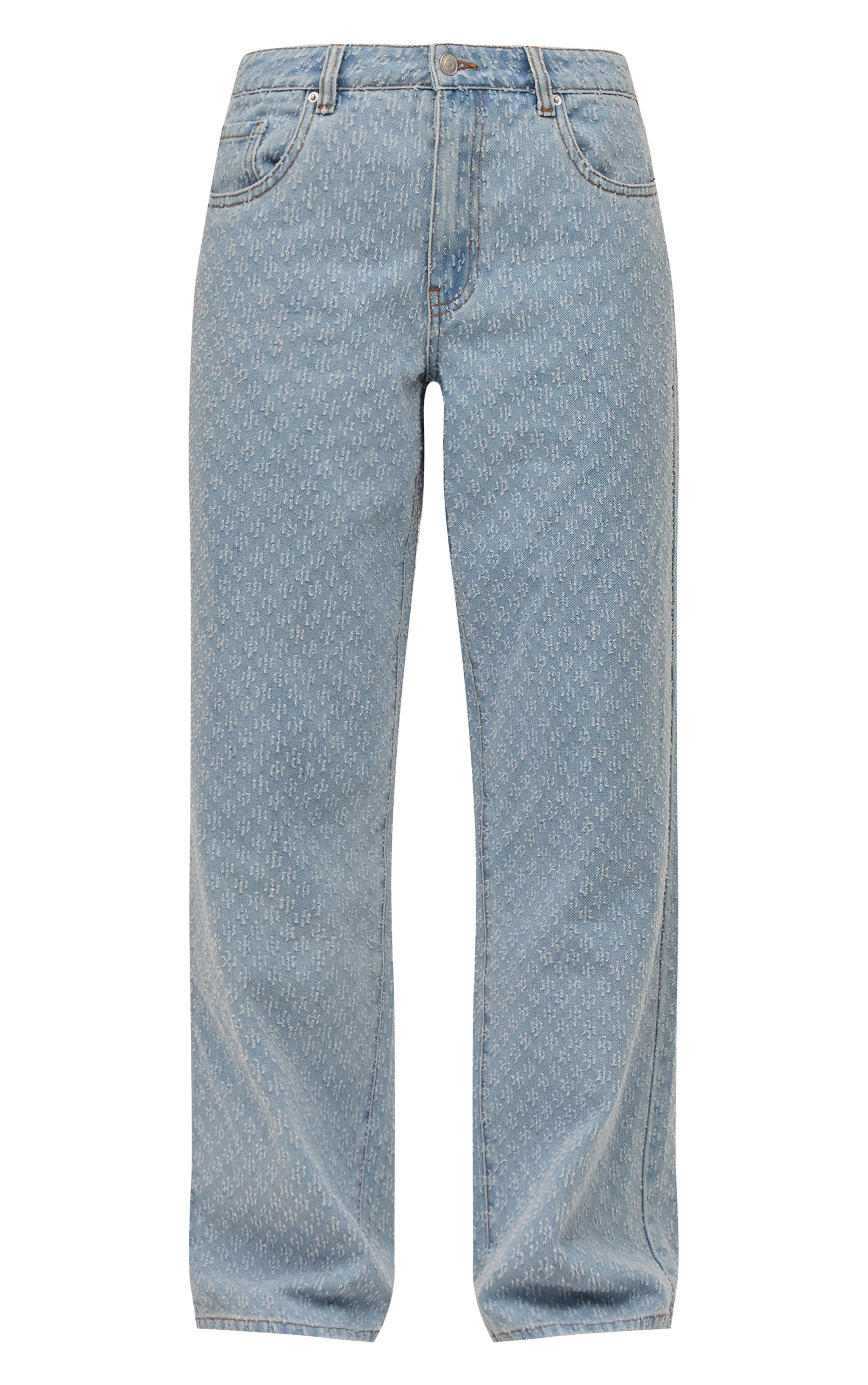 Light Blue Boucle Denim High Waist Straight Leg Jeans image 5
