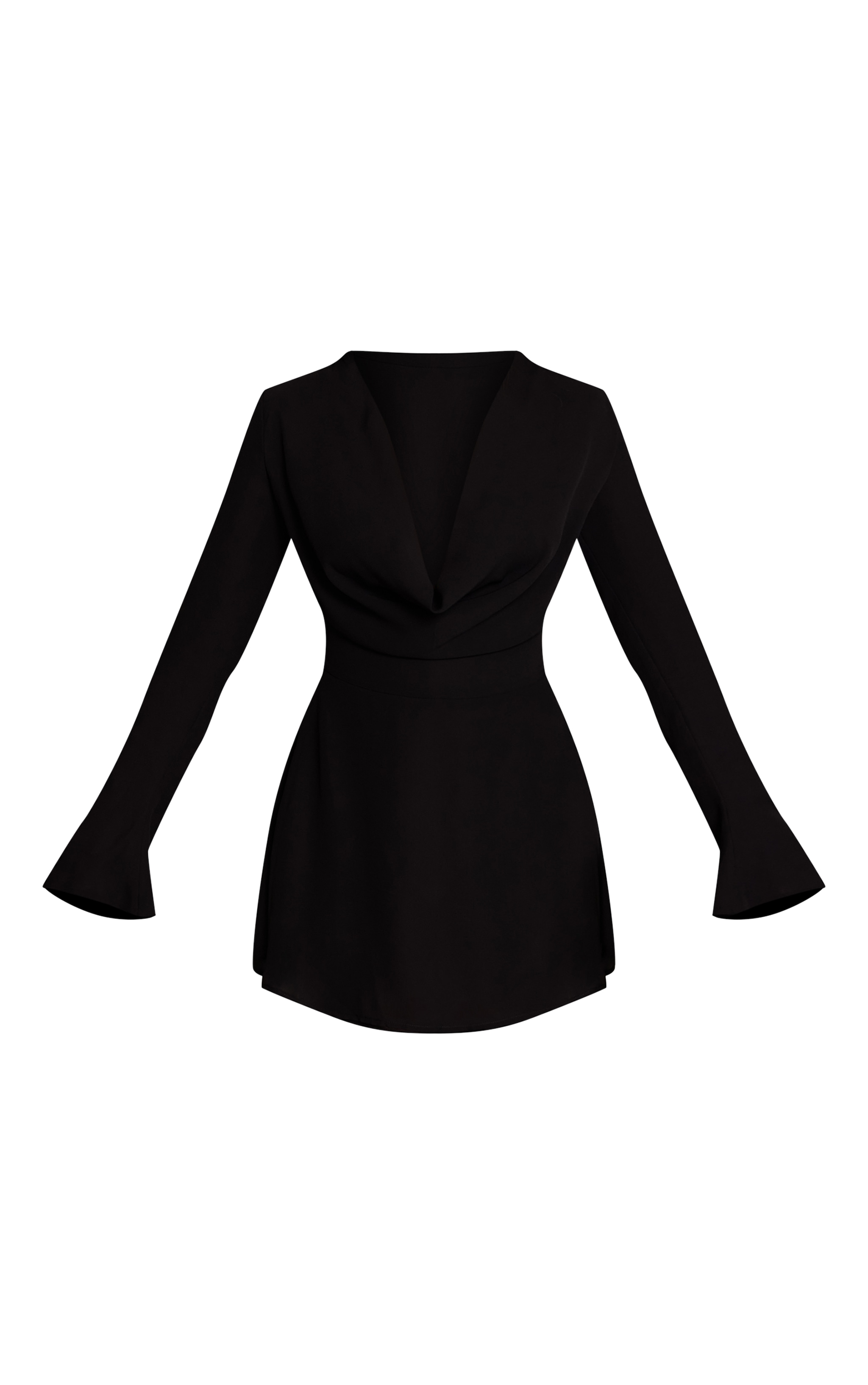 Robe droite en mousseline de soie noire à col bénitier et manches flûtes image 5