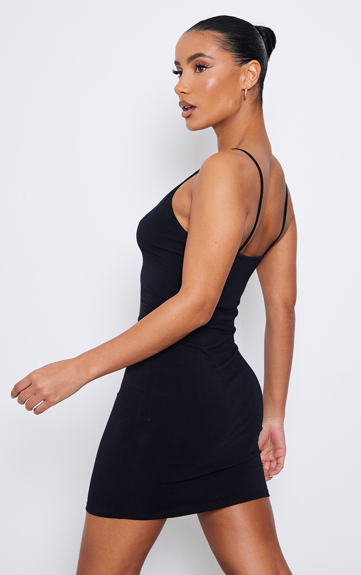 Black Jersey Strappy Seam Detail Bodycon Dress image 2