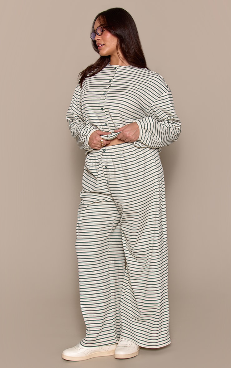Plus Teal Stripe Soft Rib Relaxed Elasticated Pants image 2