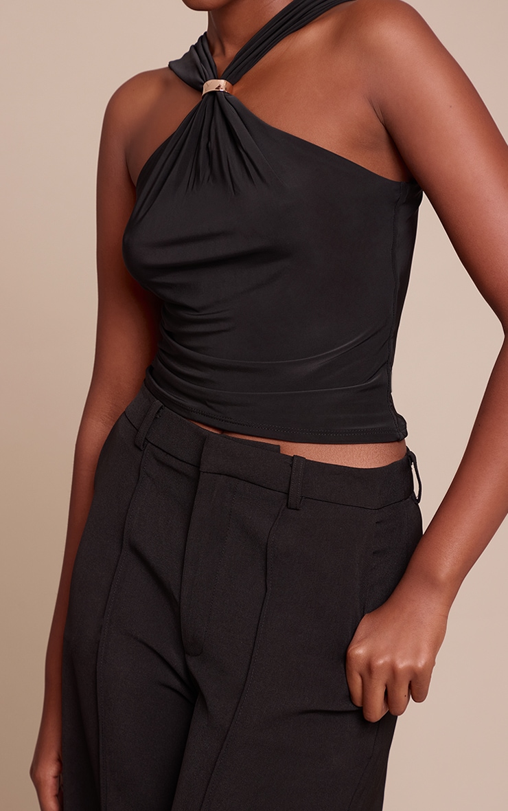 Black Double Layer Slinky Trim Detail Sleeveless Top image 4